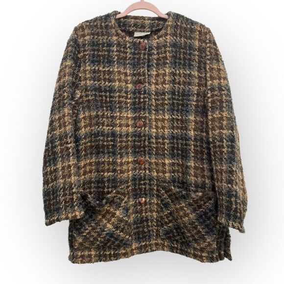 Weave of the Irish Plaid Wool Blend Button-Up Sweater Coat - Size Medium - Picture 1 of 4